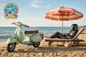 Home 18 genera unimmagine di una vespa in spiaggia vicino allombrell 1